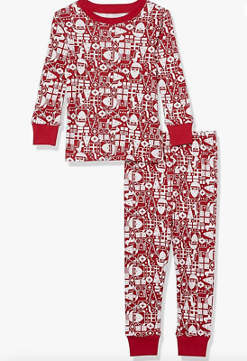 Amazon Essentials Unisex Kinder Baumwolle Pyjama Nachtwäsche rot Weihnachtsmann 6-7 Jahre neu mit Etikett