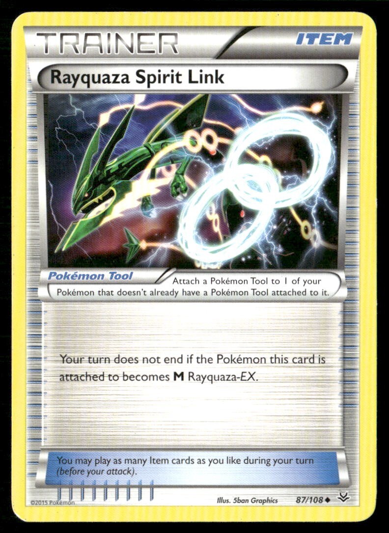 2015 Roaring Skies Set Pokemon Card 087  Rayquaza Spirit Link LP