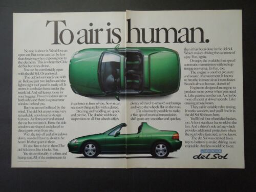 1992 HONDA CIVIC DEL SOL CONVERTIBLE "To Air Is Human" 2 Page Magazine Ad - Afbeelding 1 van 1