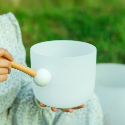 7 Inch B Note Crown Chakra White Frosted Crystal Singing Bowl Energy ...