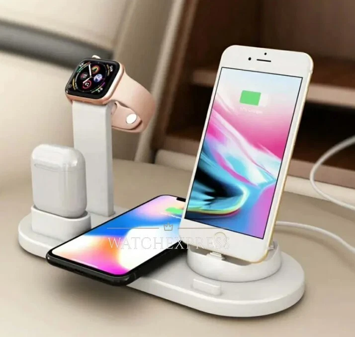 STAZIONE DI RICARICA 4 IN 1 WIRELESS USB QI SMARTPHONE AURICOLARI SMARTWATCH - Immagine 2 di 4