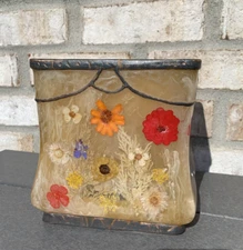 Vintage Acrylic Tissue Box Cover Fresh Fields Pressed Flowers So Pretty!!