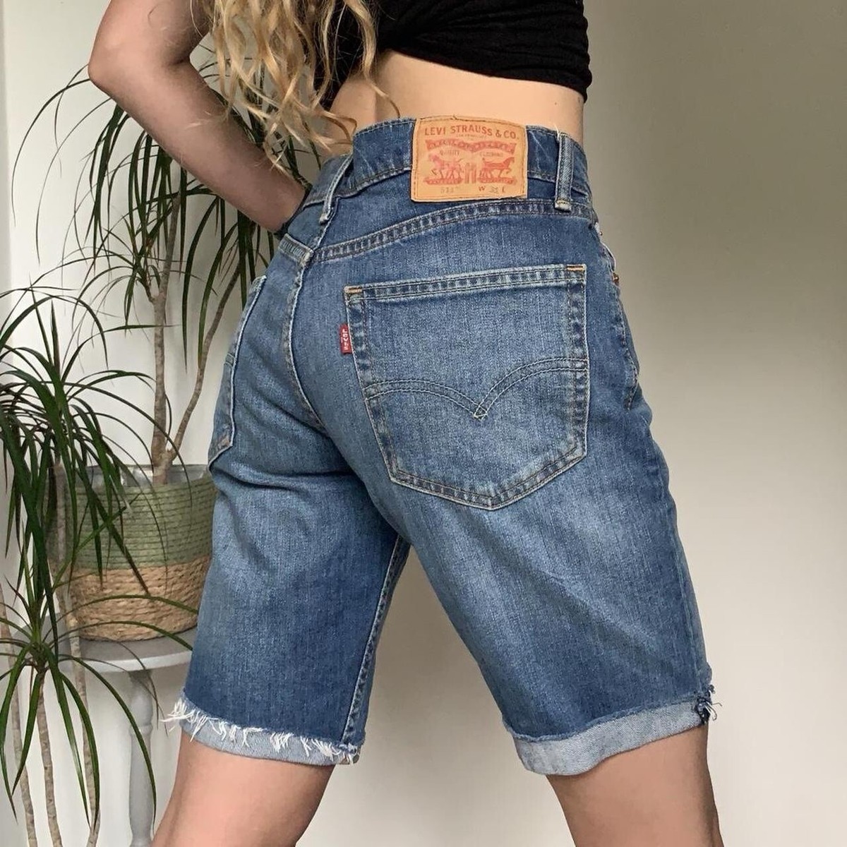 Men's Levi's 511 slim fit raw hem blue denim shorts W31 #24D19