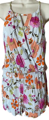 JUNIORS WOMENS SIZE L KEYHOLE ROMPER BY BCX BRIGHT FLORAL PATTERN FREE SHIPPING