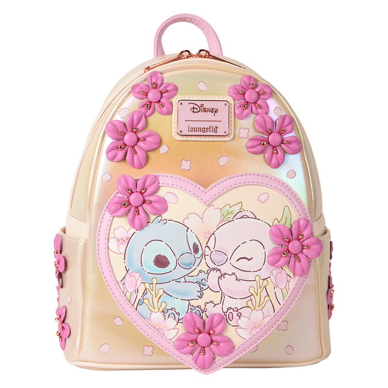 Stitch and Angel Cherry Blossom Heart Mini Backpack