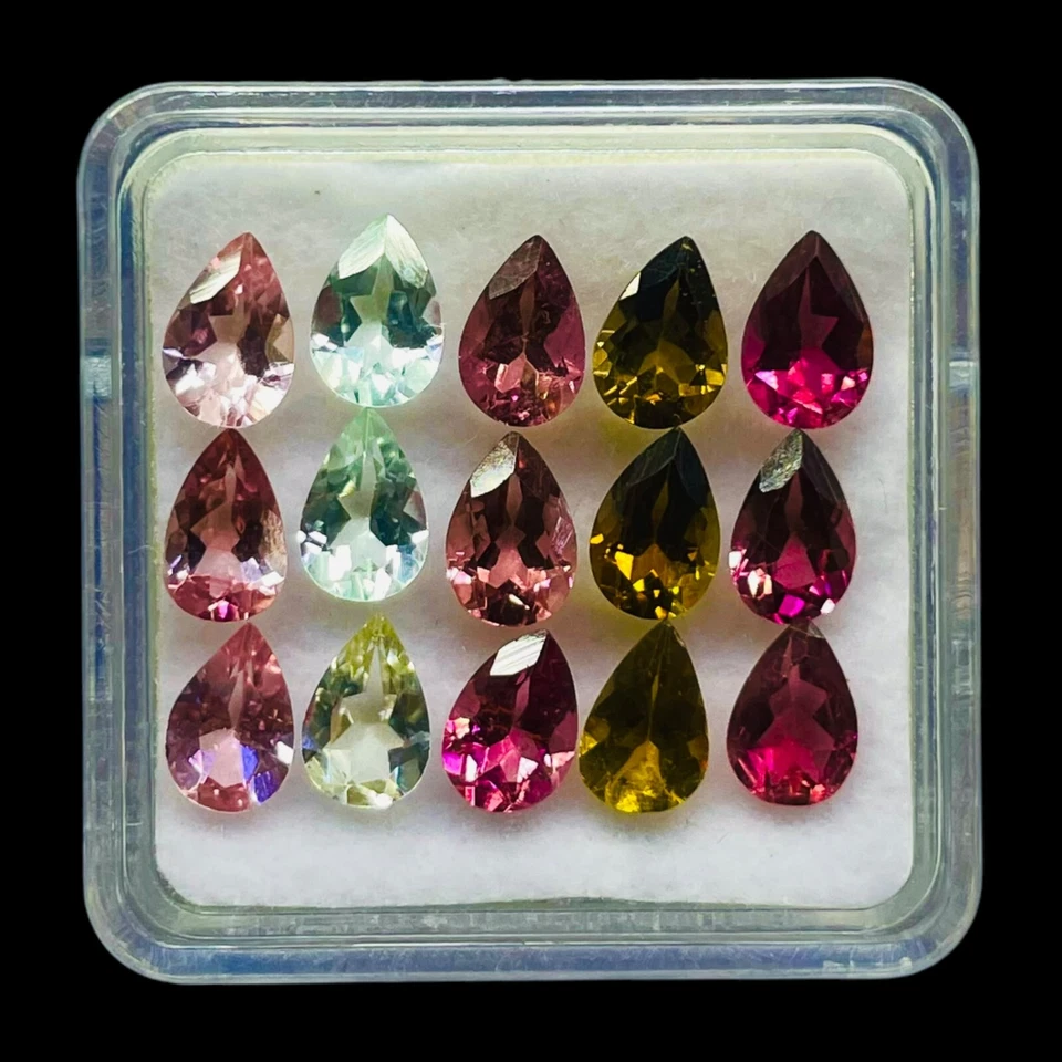 VVS 15 Pcs Natural Multi Tourmaline 6x4mm Pear Cut Loose Untreated Gemstones Lot - Image 3 of 4