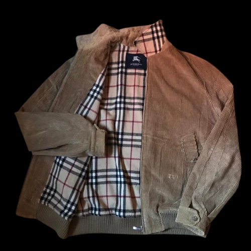 Giacca BURBERRY LONDON BOMBER cappotto nova Check velluto a coste cotone da uomo MARRONE taglia L