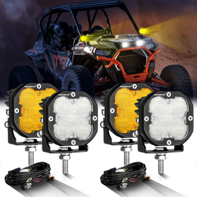 AUXBEAM 4x3'' Bumper 480W LED Fog Lights White&Amber Offroad Driving ATV UTV Boat