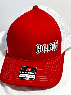 Goliath Logo Richardson Style 112 Red Hat Cap Mesh Back Snap Back Adjustable