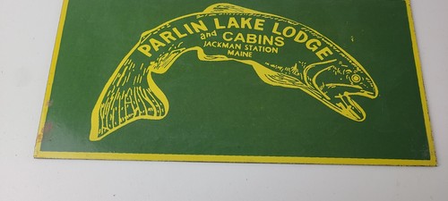 Vintage Parlin Lake Lodge Sign - Fish Cabin Gas Pump Porcelain Sign - Picture 3 of 14