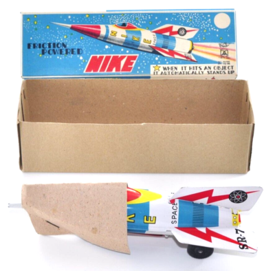 Vintage 1960s Masuya Tin Friction NIKE Rocket with Original Vintage 1960s Masuya Tin Friction NIKE Rocket with Original