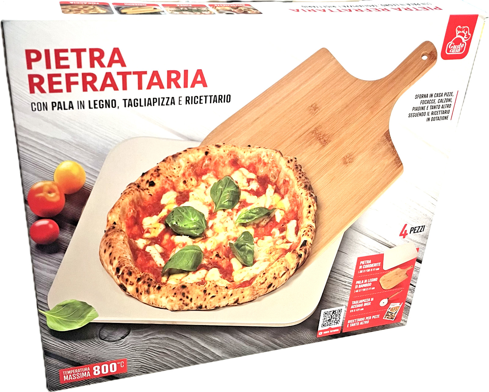 Piedra Refractario para Pizza Con Pala de Madera Cortador Y Libro Cocina Set