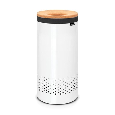 Brabantia Laundry Hamper White With Cork Lid 9.2-Gal. And Removable Bag (35L)