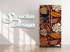 Beige Orange Brown Leaf Pattern Autumn Fridge Freezer Wrap Side Door Vinyl Decal