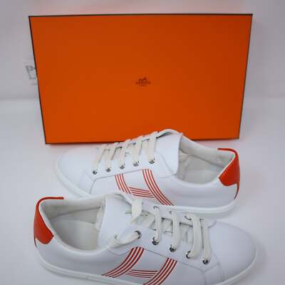 $810 42 NEW HERMES Men Avantage sneaker White Orange Classic H