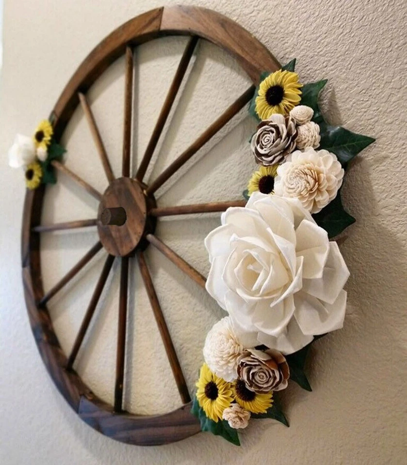 24 in Steel-rimmed Wooden Wagon Wheels - Decorative Wall Decor, Set of Two - Image 3 of 4
