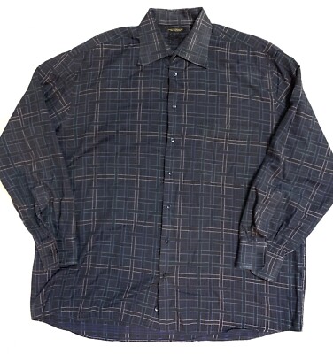 Vintage Lansky Bros Dress Shirt Mens XL Button Up Black Collar Long Sleeve