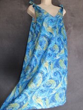 60's 70's Vintage Psychedelic Blue Illusion Tie Shoulder Shift Mod Sun Dress M/L