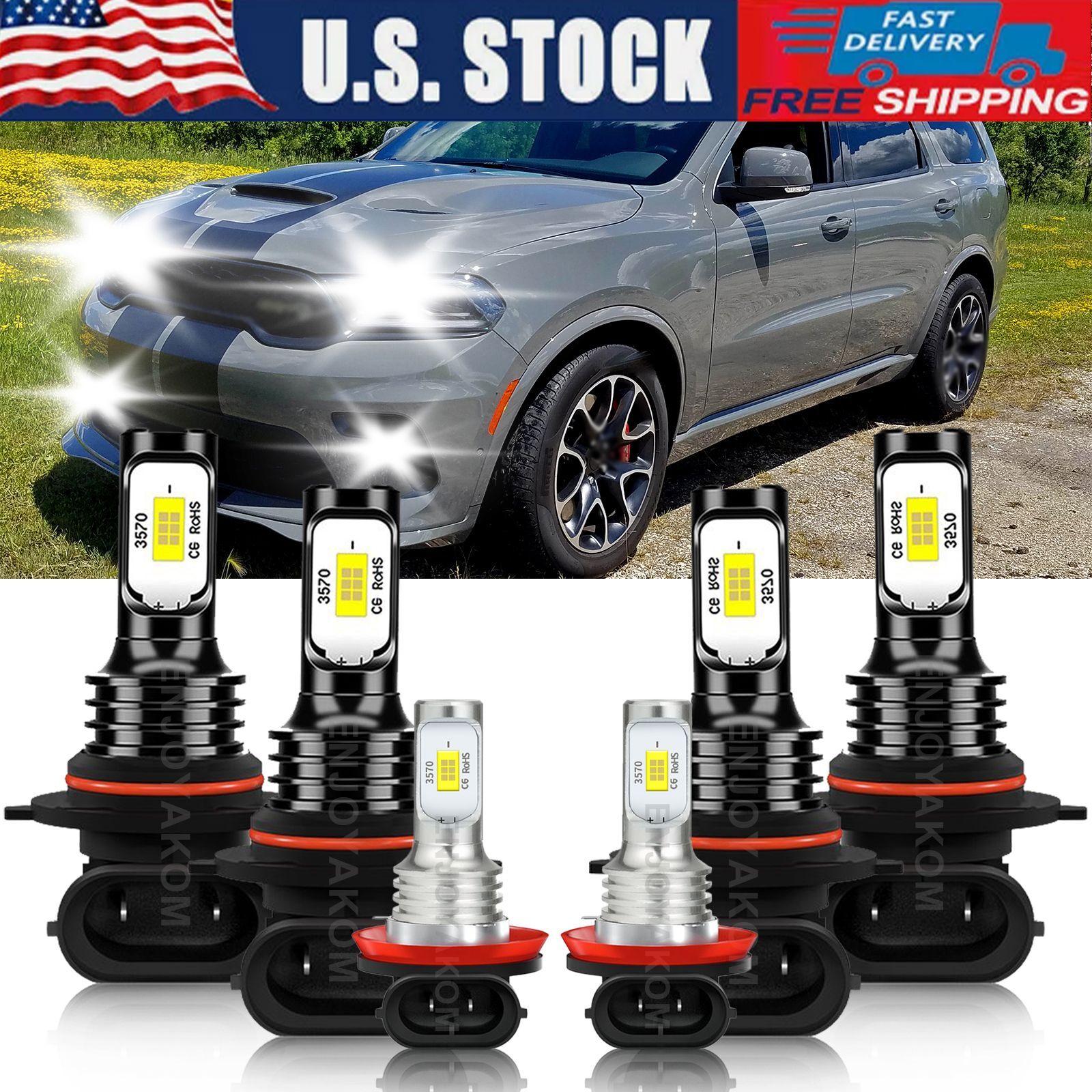 2016-2020 Dodge Durango 6x LED Headlight Bulbs Combo Kit for High Low Beam and Fog Lights