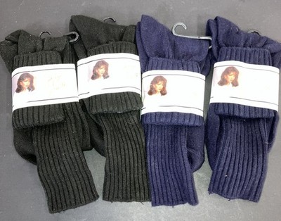 Womens Vintage Socks Jaclyn Smith Premium Socks Sz 9-11 Black Navy 4 Pair New