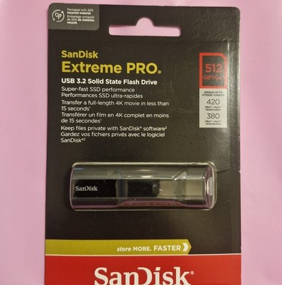 SANDISK 512GB Extreme PRO USB 3.2 Solid State Flash Drive - Up to 420mb/S Black