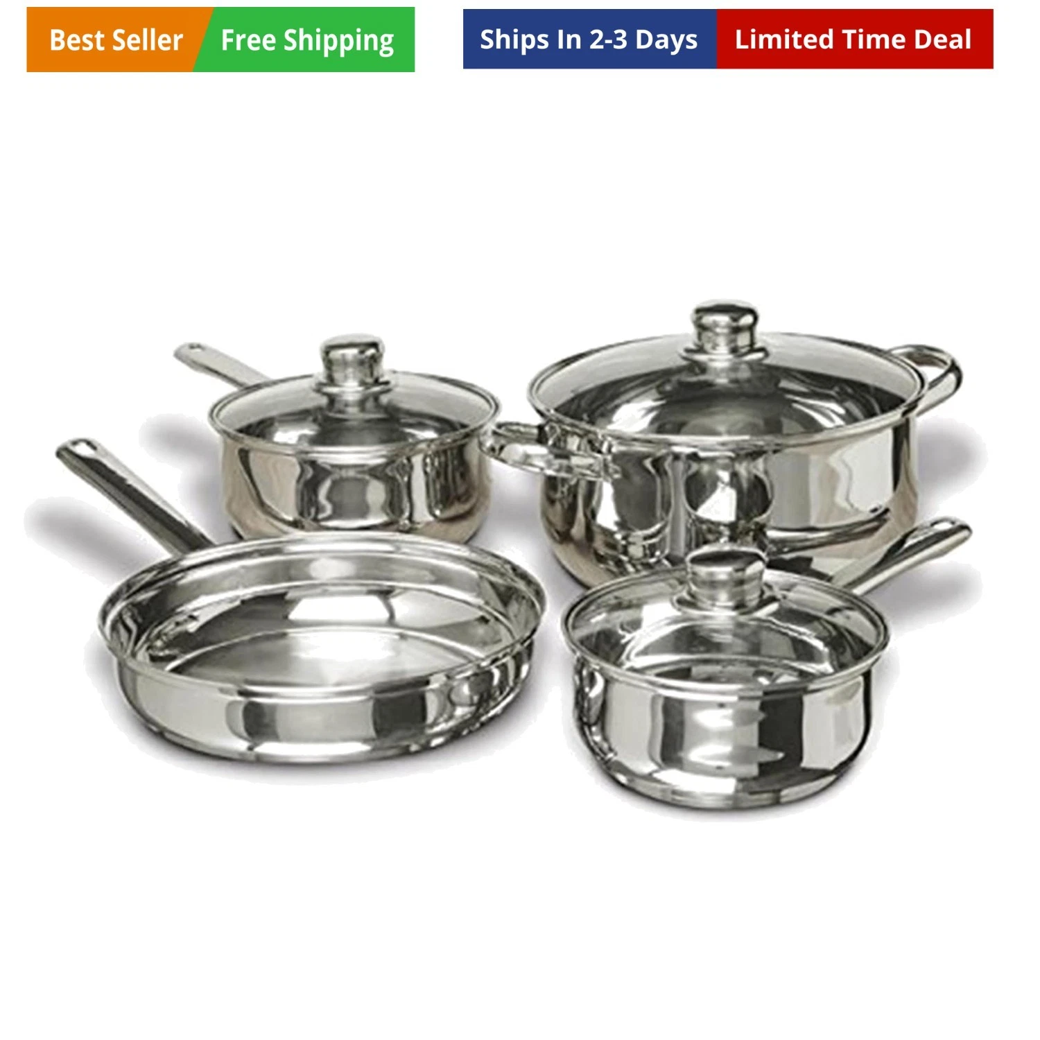 Cookware 7-Piece Stainless Steel Cookware Set, includes Pots and Pans