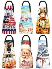 6 Pcs Kitchen Aprons with Pockets Women Spring Summer Holiday ApronsColorfulM...