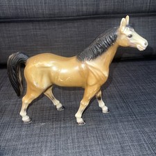 Vintage Hard Plastic Buckskin Horse Marked Hong Kong Brown W/ Black Mane Tail
