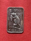 1 Gram Solid Silver, Nicely Toned, Rat Eating Corn, Fine .999 Pure Silver Bar!