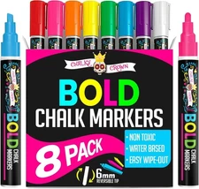 8 Pack Liquid Chalk Markers with Labels – Bold Neon Colors & Reversible Tip