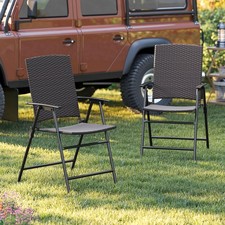 Outdoor Folding Chairs Set of 2 w/Armrests and Metal Frame Portable Lawn Chairs