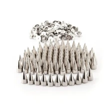 100 Pcs Spike Bolts Punk Round Spikes Rivets DIY Cone Studs Metal