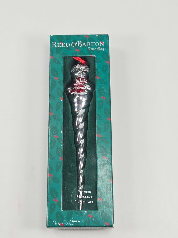 Vintage Reed and Barton snowman icicle ornament 4333 Silverplate In Box