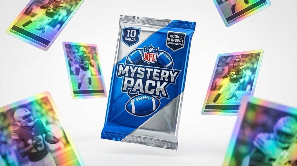NFL Mystery Pack – 10 Cards – 3 Rookies & Insert Guaranteed – 2021–2025
