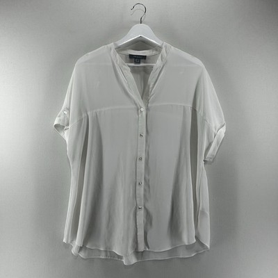 Primark Bluse Top Damen Größe 16 Elfenbein 3/4-Ärmel V-Ausschnitt Knopfleiste Freizeit