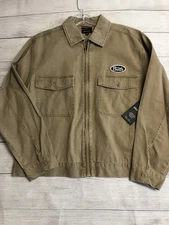 Brixton Trademark Garage Jacket Mens Medium Washed Khaki Relaxed Fit Cotton