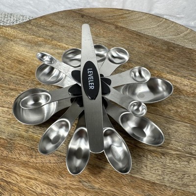 Set Of 8 Magnetic Stainless Steal Measuring Spoons/leveler 1 T -1/8th Tsp