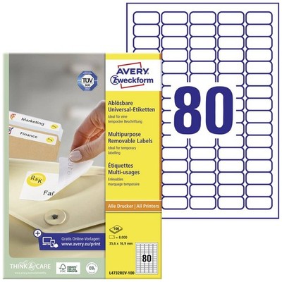 8000er Multipack Avery-Zweckform L4732REV-100 Universal-Etiketten 35.6 x 16.9 mm