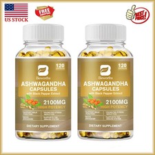 Organic Ashwagandha Capsules 2100mg Supplement w/ Black Pepper Root Powder