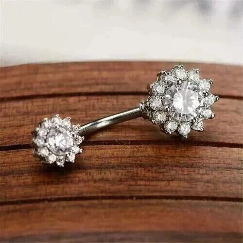 Кольцо на пупок с бриллиантами круглой огранки 2 карата с покрытием из белого золота 14 карат - Изображение 2 из 4