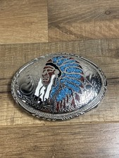 HUGE VINTAGE NATIVE AMERICAN INDIAN CHIEF INLAID TURQUOISE BELT BUCKLE