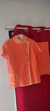 Vintage 60s Knits by Tally Orange Wool Two Piece Mod Jacket and Pants Set Suit