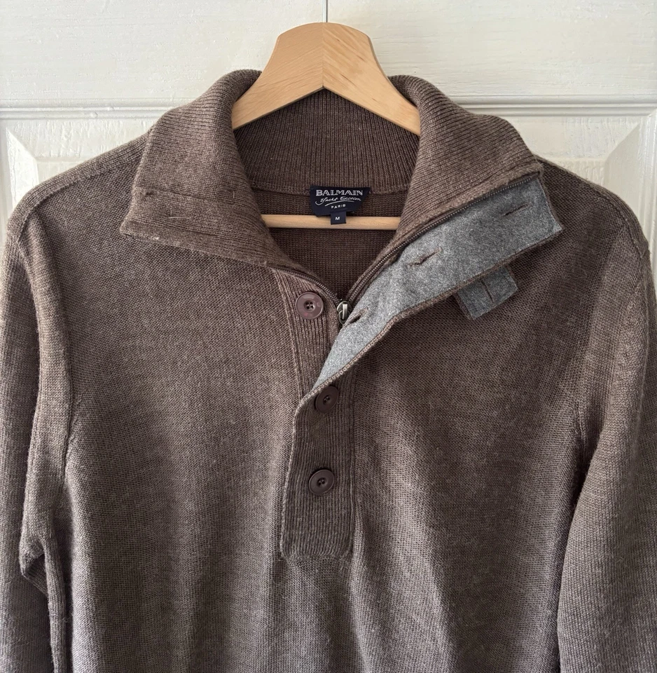 balmain jumper m medium brown yacht edition wool 1/4 zip collared - Image 2 of 4