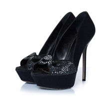 Décolleté Sergio Rossi in raso nero con strass femmina nero 36