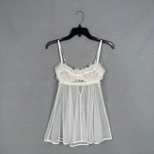 Victorias Secret Babydoll Women 34C Ivory Dotted Tulle Ruffle Trim Coquette Y2K