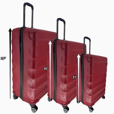 Luggage Set 3 Piece Suitcase  Double Spinner Wheels HardSide Red