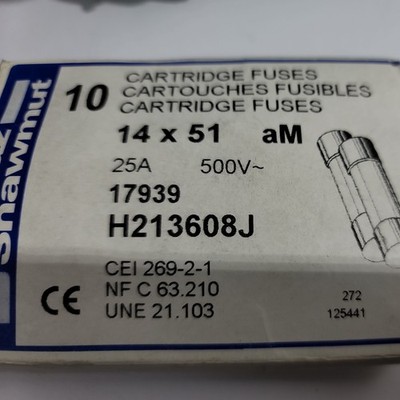 Ferraz Shawmut 14X51 25A 500V aM H213608J mit Schließer, Box mit 10 Sicherungen NEU!