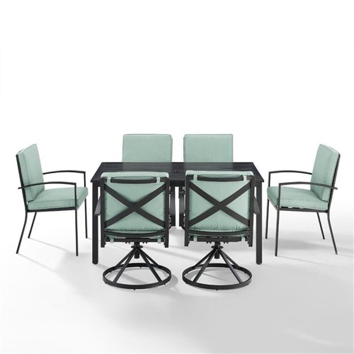 Crosley Furniture Kaplan 7 Piece Metal Outdoor Dining Set in Mist Green - Picture 5 of 20