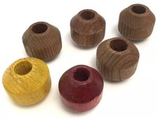 6 Wood Large Beads 1-1/4" Long 1/2" Opening Set of 6 Mixed Colors