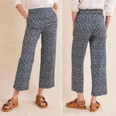 Boden Printed Crop Pants Geo Cascade Navy High Rise Wide Leg Trousers Size 4R